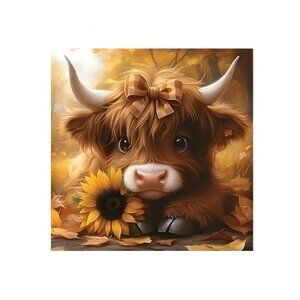 Cute Cow and Sunflower Unframed Canvas Wall Art 16" X 16"